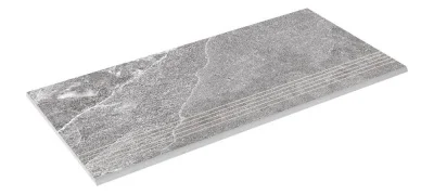 Ступенька из керамогранита Zeus Ceramica Kalakito Grey SZRXKA8BRNQ Эко 600х300х9,2 мм серая, под камень, матовая, с противоскользящими прорезями