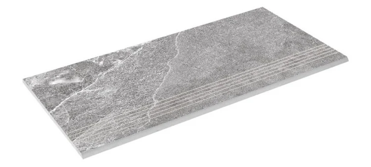 Ступенька из керамогранита Zeus Ceramica Kalakito Grey SZRXKA8BRNQ Эко 600х300х9,2 мм серая, под камень, матовая, с противоскользящими прорезями