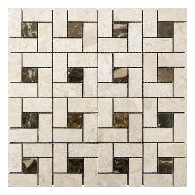 Мозаїка з мармуру Полірована МКР-7П (47x23-23x23) Victoria Beige - Emperador Dark