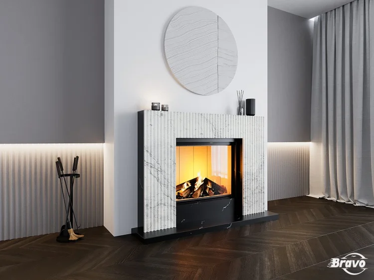 Портал для каміна Bravo Даллас Calacatta Black + Bianco Cararra Venatino мармур білий/чорний прямий