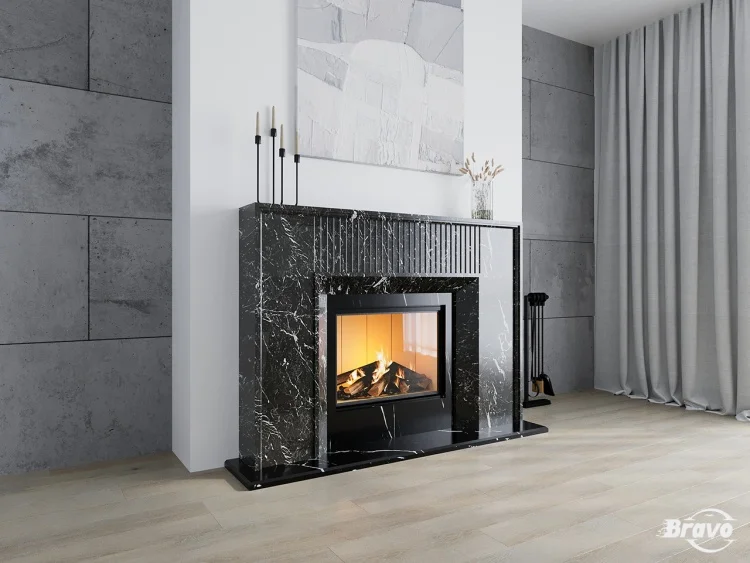 Портал для каміна Bravo Денвер Denver Grey + Nero Marquina мармур сірий/чорний прямий