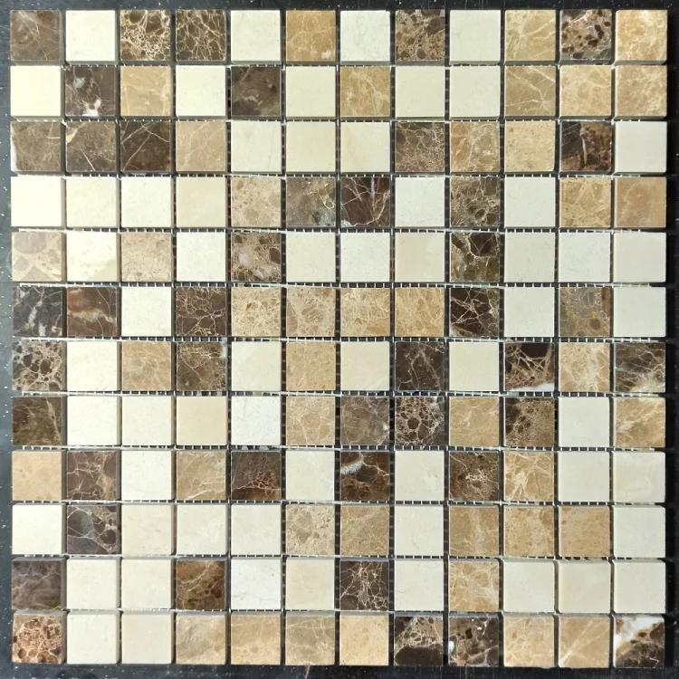 Мозаика из мрамора Полированная МКР-2П (23x23) Emperador Dark + Emperador Light + Crema Marfil