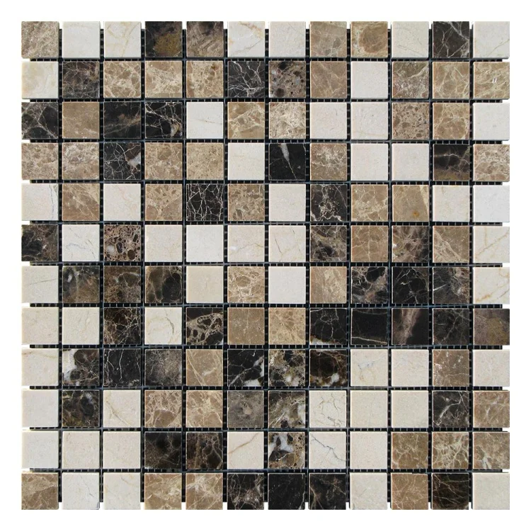 Мозаика из мрамора Полированная МКР-2П (23x23) Emperador Dark + Emperador Light + Crema Marfil