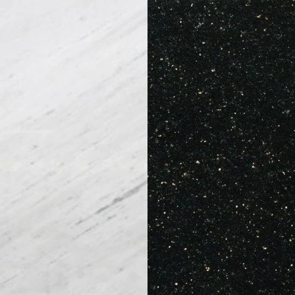 Портал для каміна Bravo Техно Polaris мармур + Black Galaxy граніт білий/чорний кутовий
