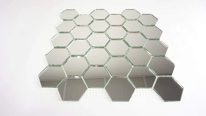 Мозаика зеркальная DecorStoneHub Zs-hex-Z серебристая 304х303 мм соты для зонирования пространства
