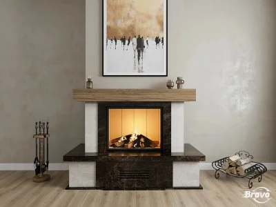 Портал для каміна Bravo Верона Rosso Asiago мармур + плитка Travertine червоний/бежевий кутовий n5