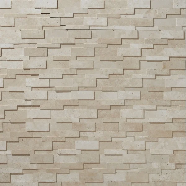Мозаїчна плитка з травертину Classic Light Filled and Honed 2D Cubic panel 1,7х15,2х61 см, 2-д панель, бежева матова заповнена шліфована Standart