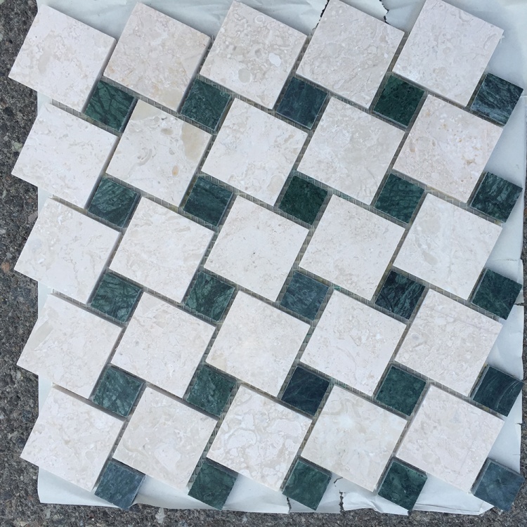 Мозаика из мрамора Полированная МКР-6П (47x47-23x23) Victoria Beige - Verde Guatemala