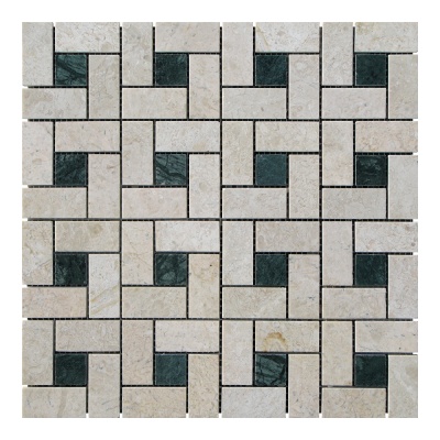 Мозаїка з мармуру Полірована МКР-7П (47x23-23x23) Victoria Beige - Verde Guatemala
