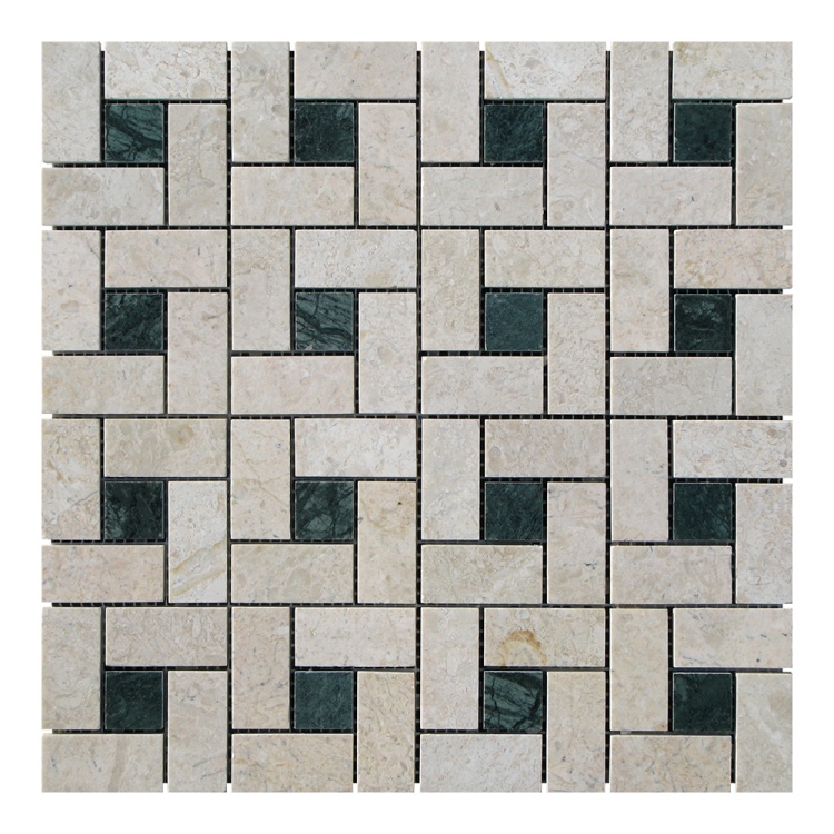 Мозаика из мрамора Полированная МКР-7П (47x23-23x23) Victoria Beige - Verde Guatemala