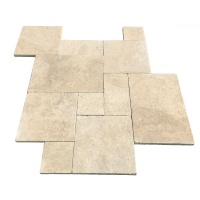 Плитка з травертину Light Brushed 1,2 см x French pattern set, римська кладка бежева брашована Export