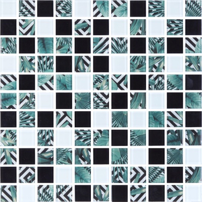 Мозаика стеклянная Kotto Ceramica GMP 0825021 С3 print 24/white/black     300 x 300 х 8   ( 25 х 25 )