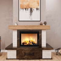 Портал для камина Bravo Верона Rosso Asiago мрамор + плитка Travertine красный/бежевый прямой n1