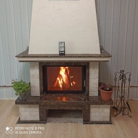 Портал для камина Bravo Верона Rosso Asiago мрамор + плитка Travertine красный/бежевый прямой n1