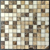 Мозаїка з мармуру Полірована МКР-2П (23x23) Emperador Dark + Emperador Light + Crema Marfil