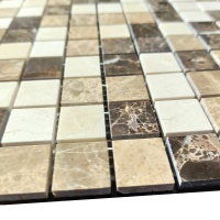Мозаїка з мармуру Полірована МКР-2П (23x23) Emperador Dark + Emperador Light + Crema Marfil