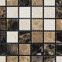 Мозаїка з мармуру Полірована МКР-2П (23x23) Emperador Dark + Emperador Light + Crema Marfil