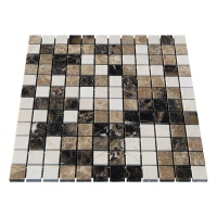 Мозаїка з мармуру Полірована МКР-2П (23x23) Emperador Dark + Emperador Light + Crema Marfil