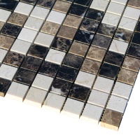 Мозаїка з мармуру Полірована МКР-2П (23x23) Emperador Dark + Emperador Light + Crema Marfil