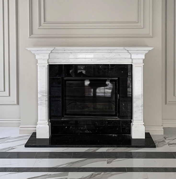Портал для камина Bravo Стокгольм Volakas + Nero Marquina мрамор белый/черный прямой