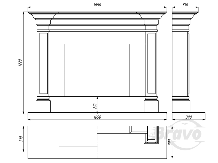 Портал для камина Bravo Стокгольм Volakas + Nero Marquina мрамор белый/черный прямой