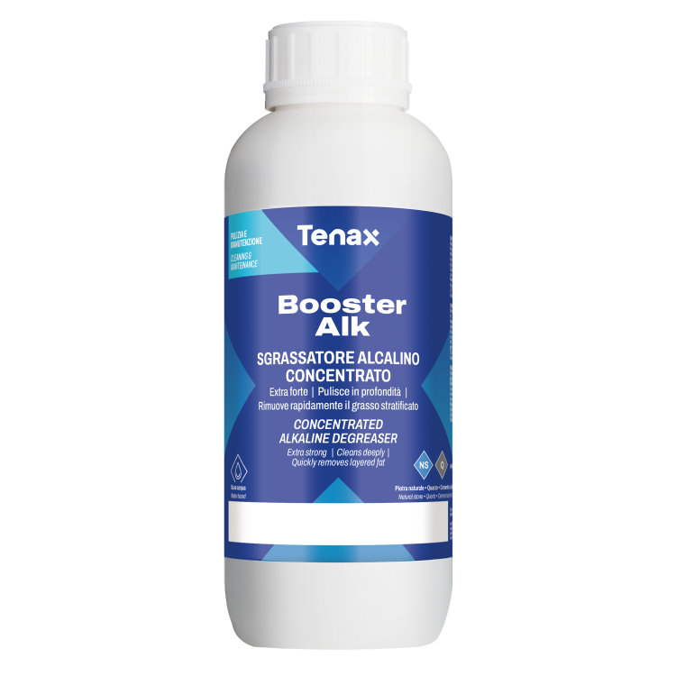 Очищувач Tenax Booster Alk 1 л, від стійких забруднень, жирів та епоксидних смол, слідів від гуми з каменю