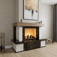 Портал для камина Bravo Верона Rosso Asiago мрамор + плитка Travertine красный/бежевый угловой n6